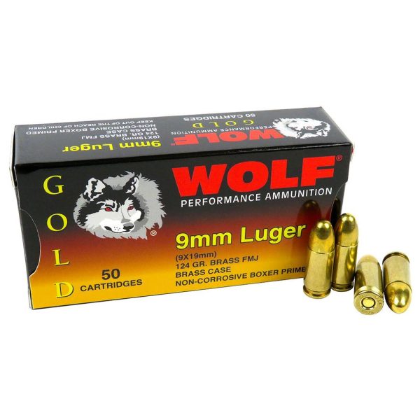 Wolf (Turkish) Gold 9mm Luger 124gr FMJ 50ct