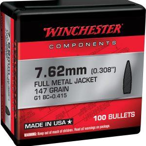 Winchester FMJBT Bullets 7.62mm .308" 147gr 100-ct