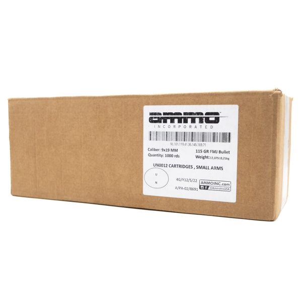 Ammo Inc. Target and Range Handgun Ammunition 9mm Luger 115 gr FMJ 1128 fps 1000-ct Case(20 50-ct Boxes