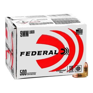 Federal Champion Training Handgun Ammunition 9mm Luger 115 gr FMJ 1125fps 500-ct (Bulk)