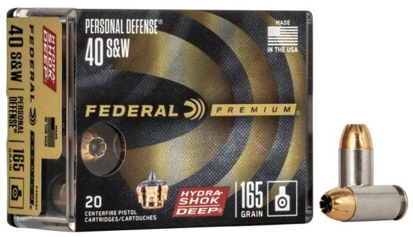 Federal Personal Defense Hydra-Shok Deep Handgun Ammuniton .40 S&W 165 gr HSD 1050 fps 20-ct