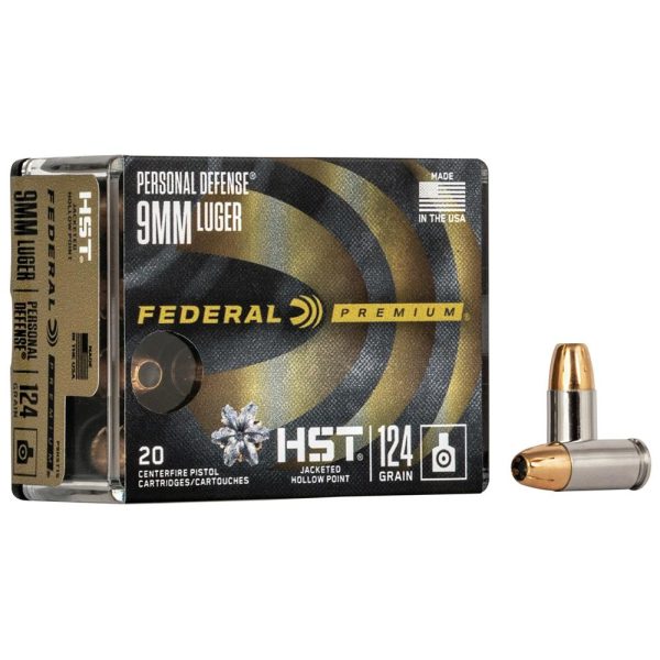 Federal Premium Personal Defense HST Handgun Ammunition 9mm Luger 124gr HST 1150 fps 20-ct