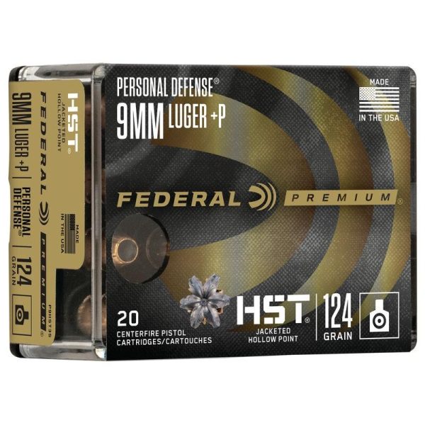 Federal Personal Defense HST Handgun Ammunition 9mm Luger( +P) 124 gr. JHP 1200 fps 20-ct
