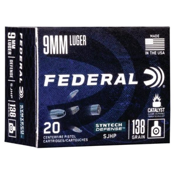 Federal  Syntech Defense Handgun Ammuntion 9mm Luger 138 gr SJHP 1130 fps 20-ct