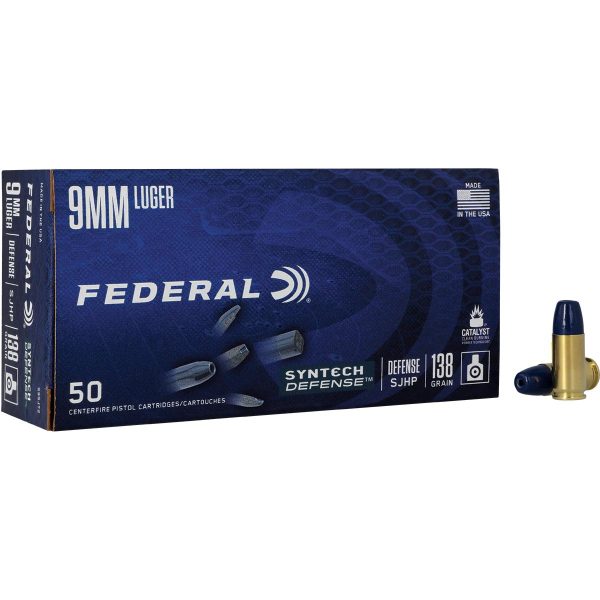 Federal Syntech Defense Handgun Ammunition 9mm Luger 138 gr. SJHP 1050 fps 50-ct
