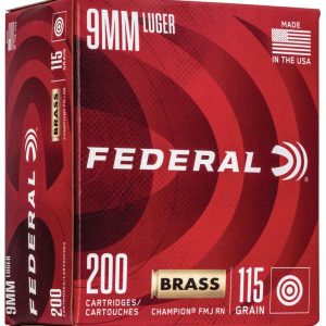 Federal Champion Training Handgun Ammuntion 9mm Luger 115 gr FMJ 1125 fps 200-ct