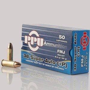 PPU Handgun Ammunition .38 Super Auto+P 130 gr FMJ 1213 fps 50-ct