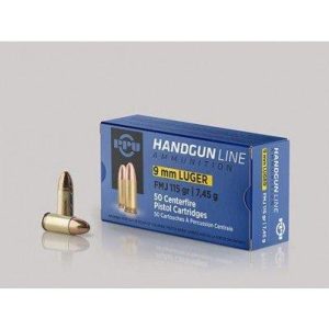 PPU Handgun Ammunition 9mm Luger  115 gr FMJ  1145 fps 50-ct