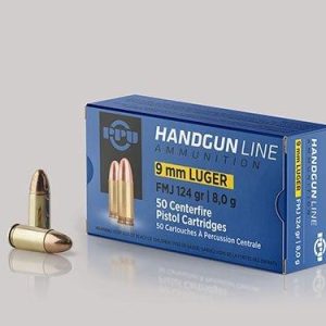PPU Handgun Ammunition 9mm Luger  124 gr FMJ  1120 fps 50-ct