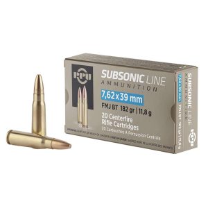 PPU Subsonic Rifle Ammunition 7.62x39mm 182gr FMJ 1033 fps 20-ct
