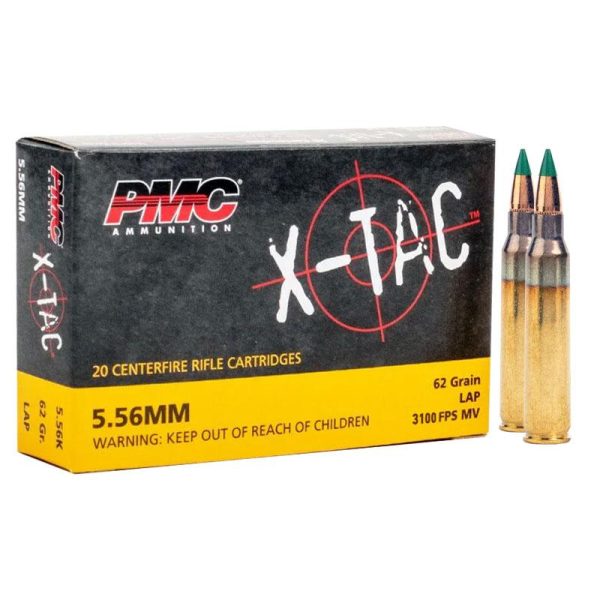 PMC X-Tac Rifle Ammunition 5.56 NATO 62 gr Green Tip 3100 fps 20-ct