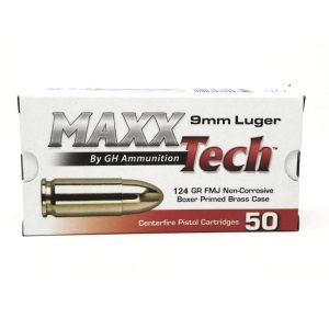 TulAmmo MAXXTech Handgun Ammunition 9mm Luger 124gr FMJ 1126 fps 50-ct