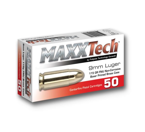 Maxxtech Brass Casefire 9mm Luger 115 gr FMJ 50ct