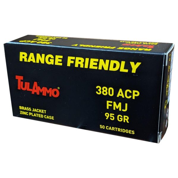 Tula Ammo Zinc Coated Steel Case Handgun Ammunition .380 ACP 95gr Brass Jacketed FMJ 50-ct