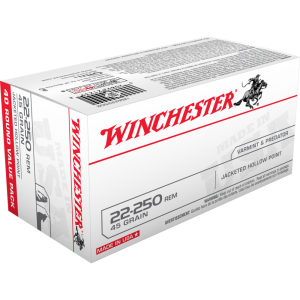 Winchester USA Rifle Ammunition .22-250 Rem 45 gr JHP 4000 fps 40-ct