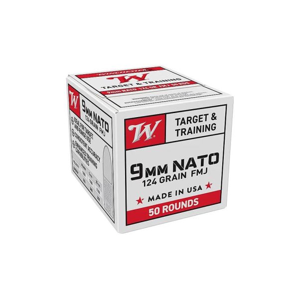 Winchester USA Target & Training NATO Handgun Ammunition 9mm Luger 124 gr. FMJ 1140 fps 50-ct