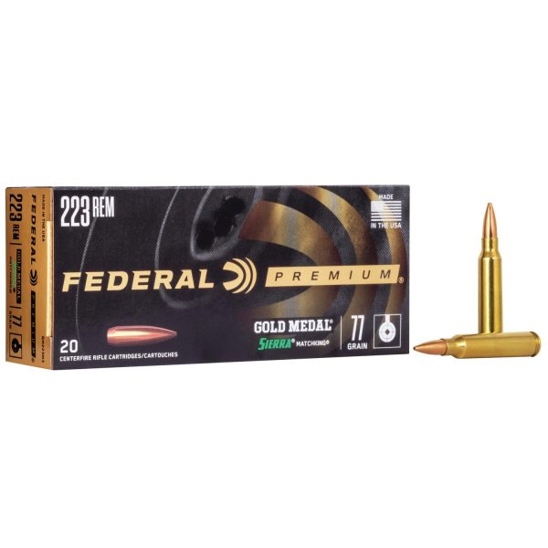 Federal Premium Gold Medal Sierra MatchKing Rifle Ammunition .223 Rem 77 gr BTHP 2720 fps - 20-box