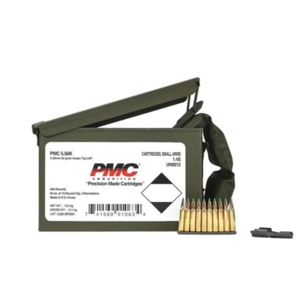 PMC Rifle Ammunition 5.56 NATO 62 gr Green Tip 3100 fps 1680-ct w-Bandoleer Metal Box (2-Metal Boxes) 1680-ct Total
