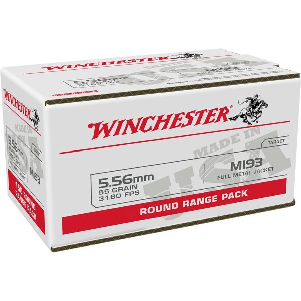 Winchester USA Lake City M193 Rifle Ammunition 5.56mm 55 gr. FMJ 3240 fps 100-ct