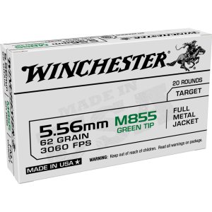 Winchester USA Lake City M855 Green Tip 5.56mm 62 gr. FMJ 20ct