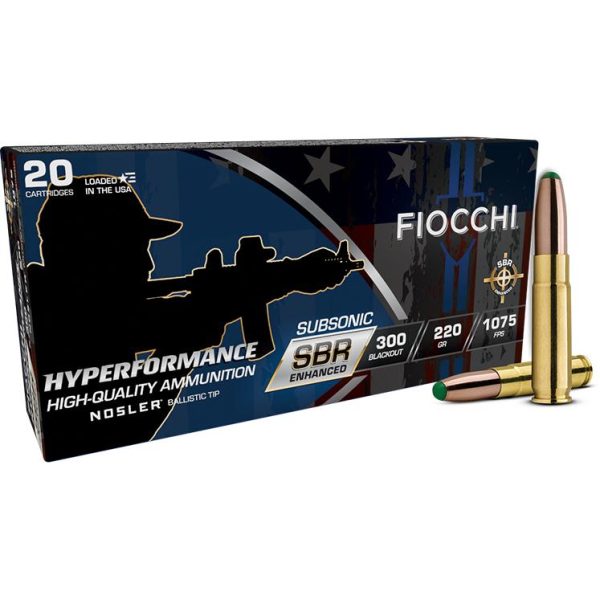 Fiocchi Hyperformance SBR Nosler BT Ammunition .300 Blackout 220gr PT 1075 fps 20-ct