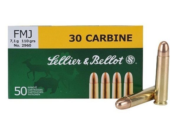 Sellier & Bellot Rifle Ammunition .30 Carbine 110 gr FMJ 1990 fps - 50-box