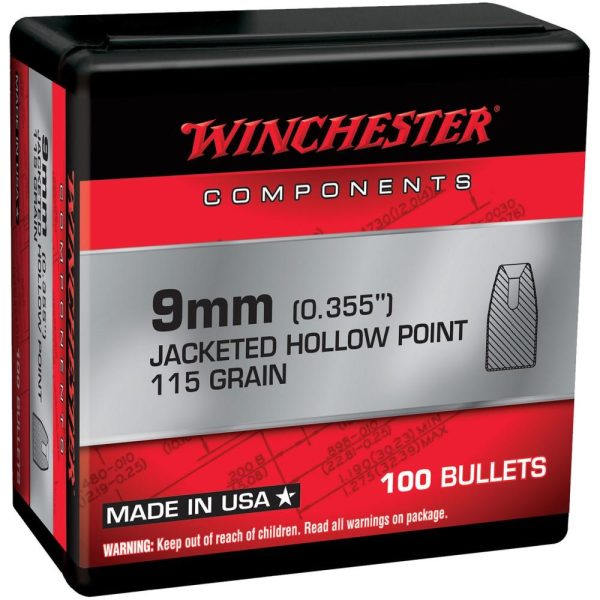 Winchester Handgun Bullets 9mm Luger 115 gr JHP 100ct